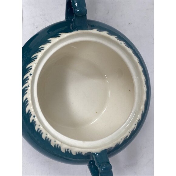 Harker Corinthian Dark Teal Green Sugar  Creamer Gadroon Edge Vintage Harkerware - Picture 5 of 12